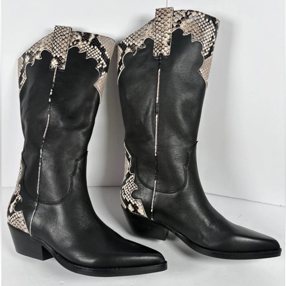 Marc Fisher LTD Hilaria Women’s Sz 8 Black Leather Snakeskin Western Boots